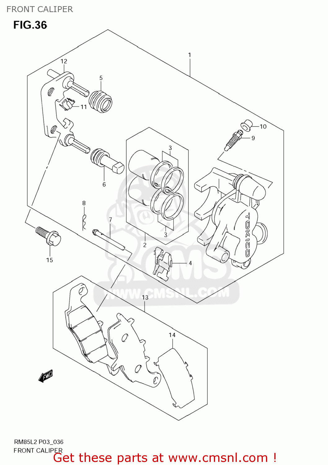 FRONT CALIPER RM85 2012 (L2) USA (E03)
