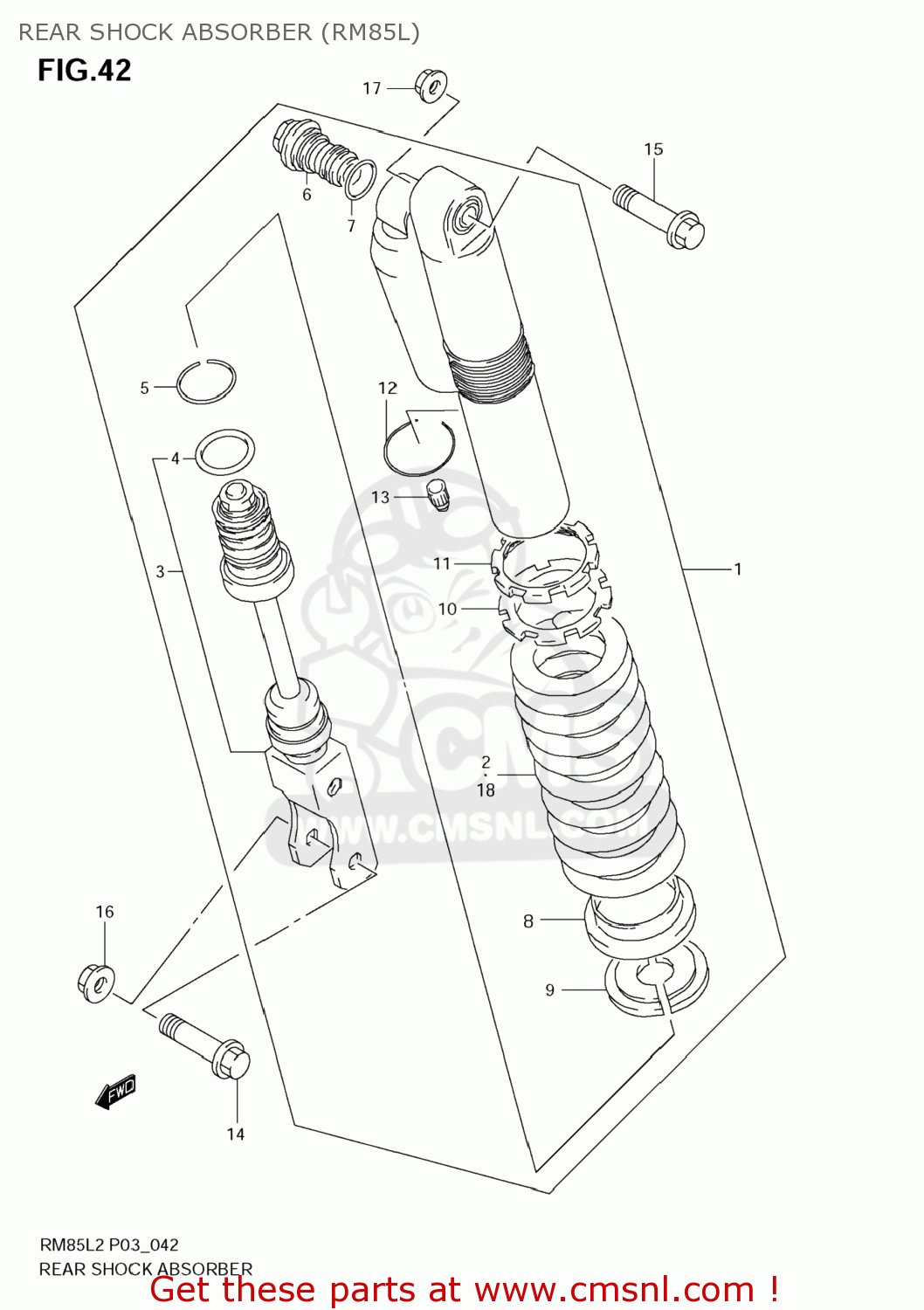 REAR SHOCK ABSORBER (RM85L) RM85 2012 (L2) USA (E03)