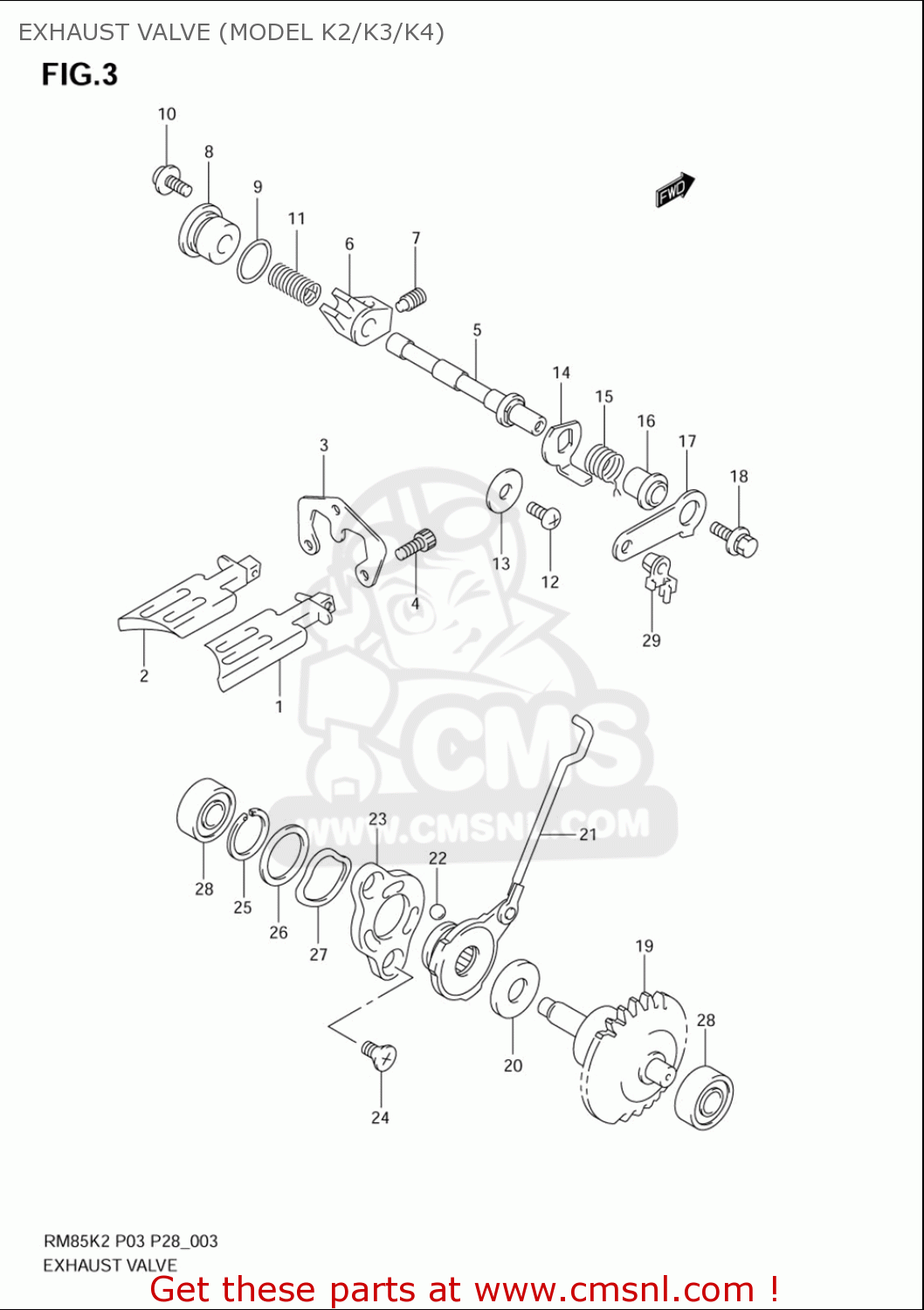 EXHAUST VALVE (MODEL K2/K3/K4) RM85L 2002 2003 2004 2005 '06 (K2) (K3) (K4) (K5) (K6) USA (E03)