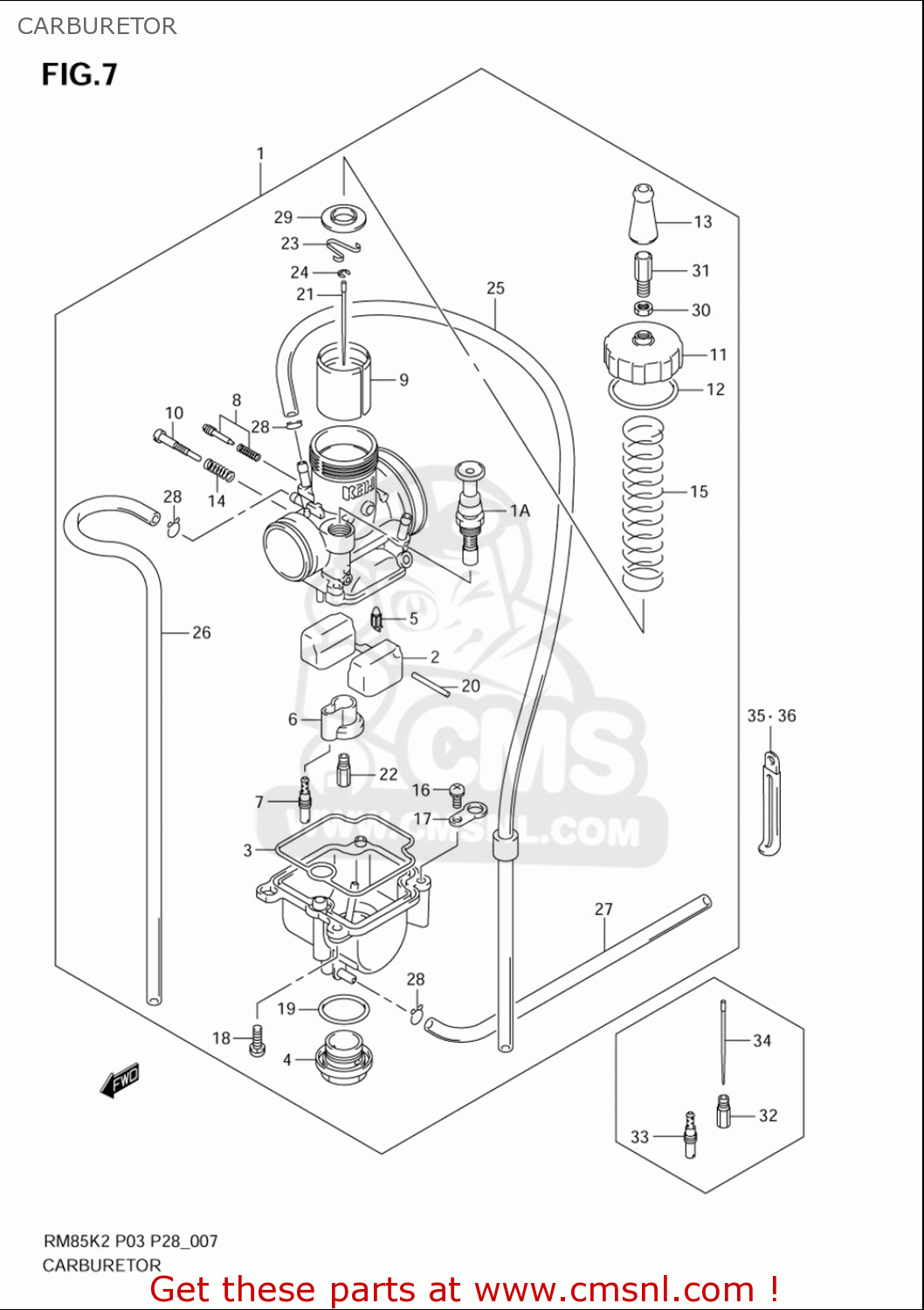 CARBURETOR RM85L 2002 2003 2004 2005 '06 (K2) (K3) (K4) (K5) (K6) USA (E03)