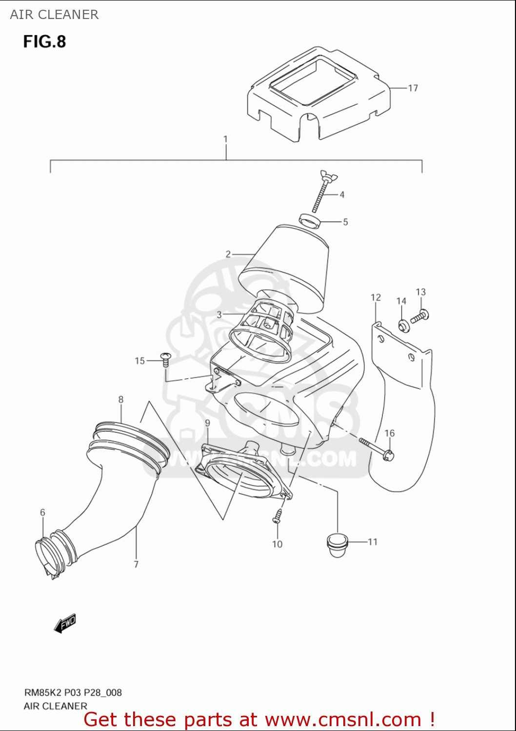 AIR CLEANER RM85L 2002 2003 2004 2005 '06 (K2) (K3) (K4) (K5) (K6) USA (E03)