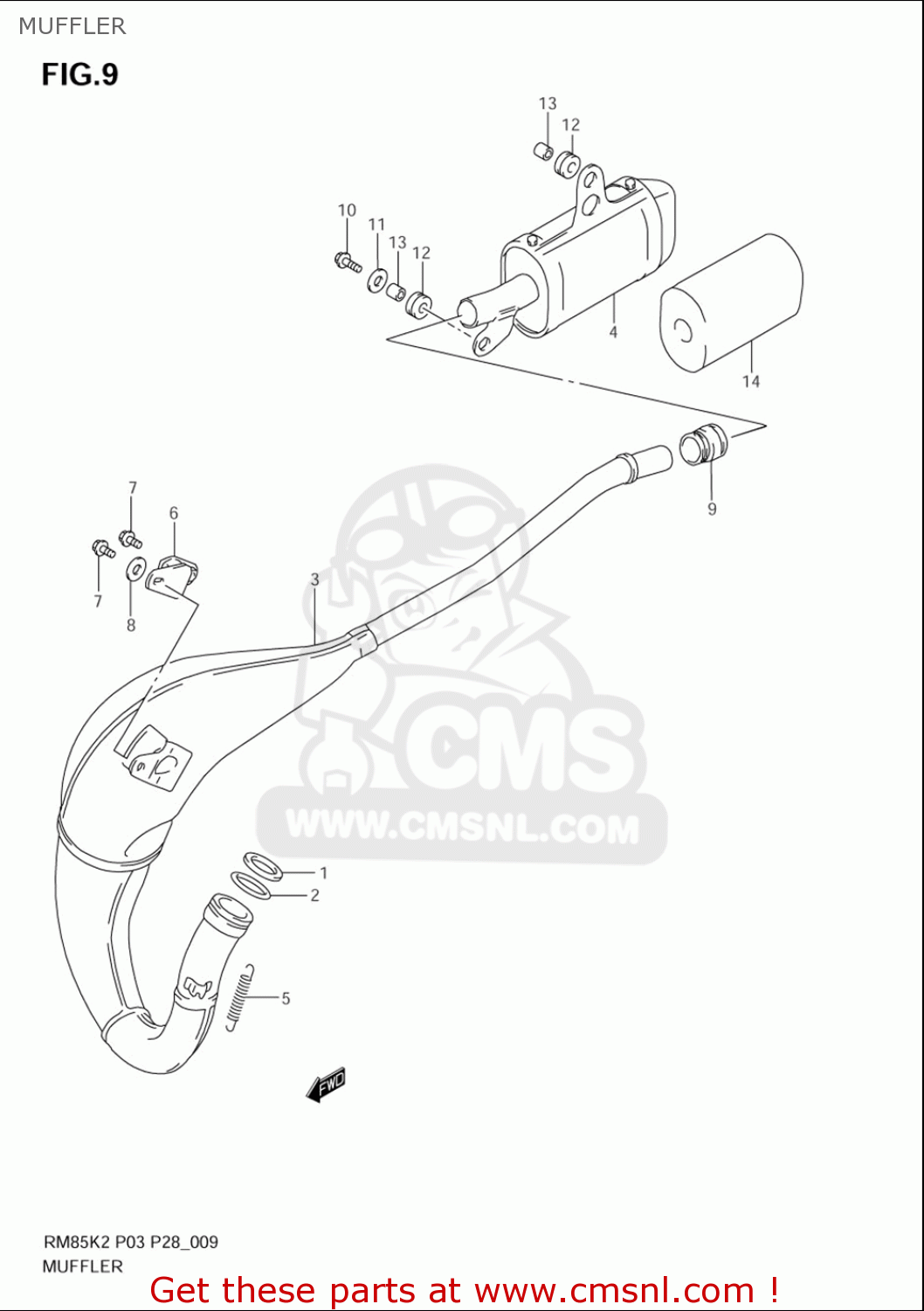 MUFFLER RM85L 2002 2003 2004 2005 '06 (K2) (K3) (K4) (K5) (K6) USA (E03)