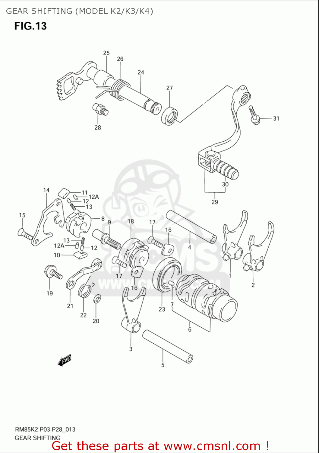 GEAR SHIFTING (MODEL K2/K3/K4) RM85L 2002 2003 2004 2005 '06 (K2) (K3) (K4) (K5) (K6) USA (E03)