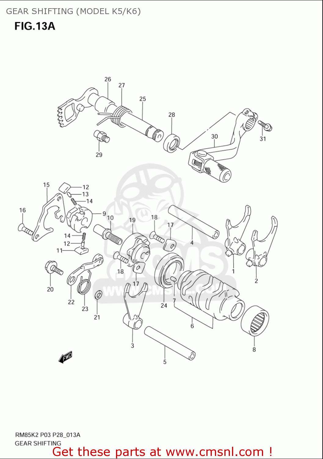 GEAR SHIFTING (MODEL K5/K6) RM85L 2002 2003 2004 2005 '06 (K2) (K3) (K4) (K5) (K6) USA (E03)