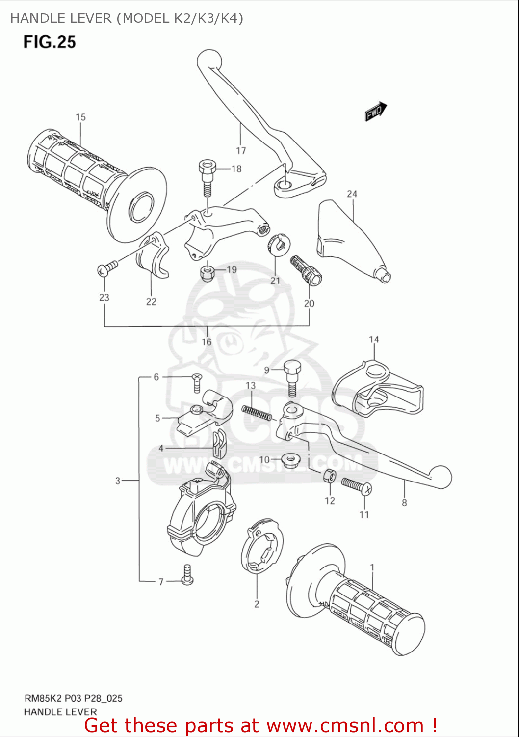 HANDLE LEVER (MODEL K2/K3/K4) RM85L 2002 2003 2004 2005 '06 (K2) (K3) (K4) (K5) (K6) USA (E03)
