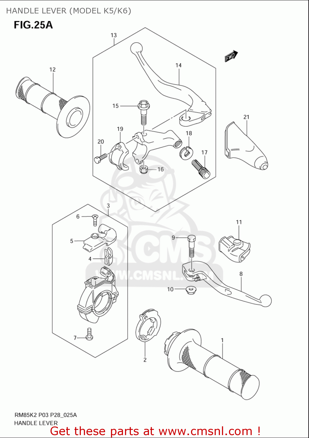 HANDLE LEVER (MODEL K5/K6) RM85L 2002 2003 2004 2005 '06 (K2) (K3) (K4) (K5) (K6) USA (E03)
