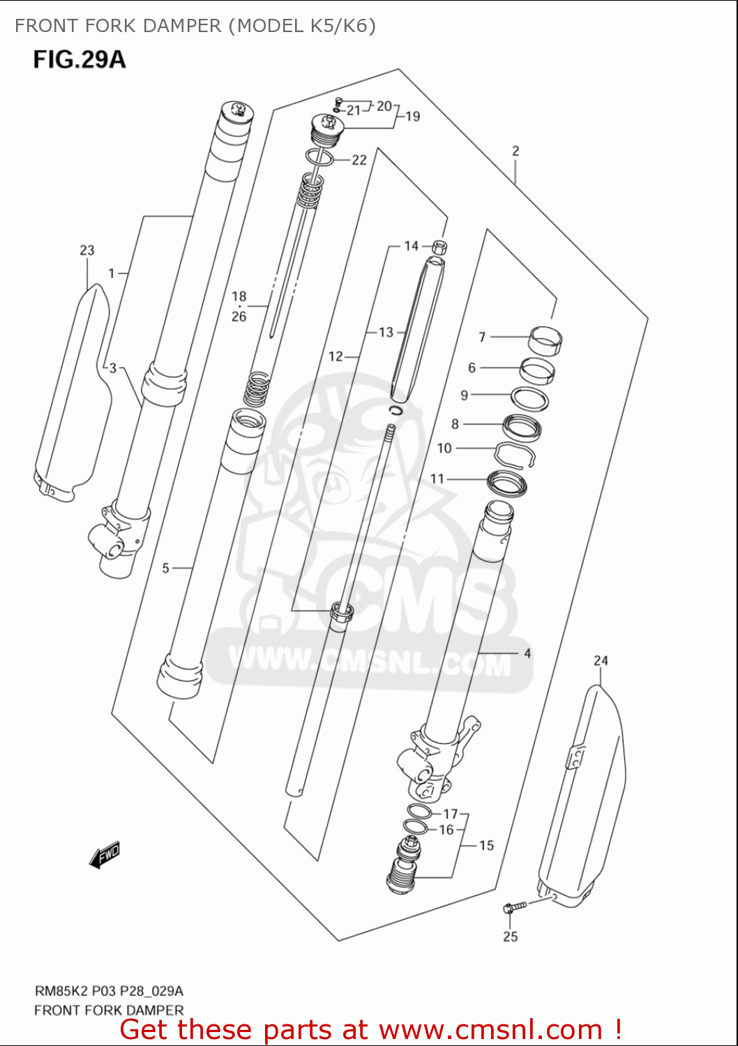 FRONT FORK DAMPER (MODEL K5/K6) RM85L 2002 2003 2004 2005 '06 (K2) (K3) (K4) (K5) (K6) USA (E03)