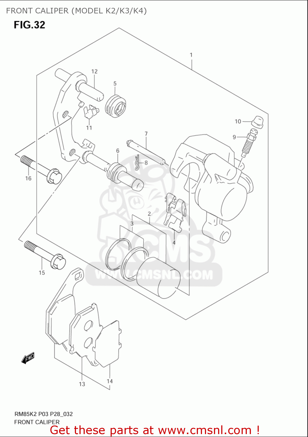FRONT CALIPER (MODEL K2/K3/K4) RM85L 2002 2003 2004 2005 '06 (K2) (K3) (K4) (K5) (K6) USA (E03)