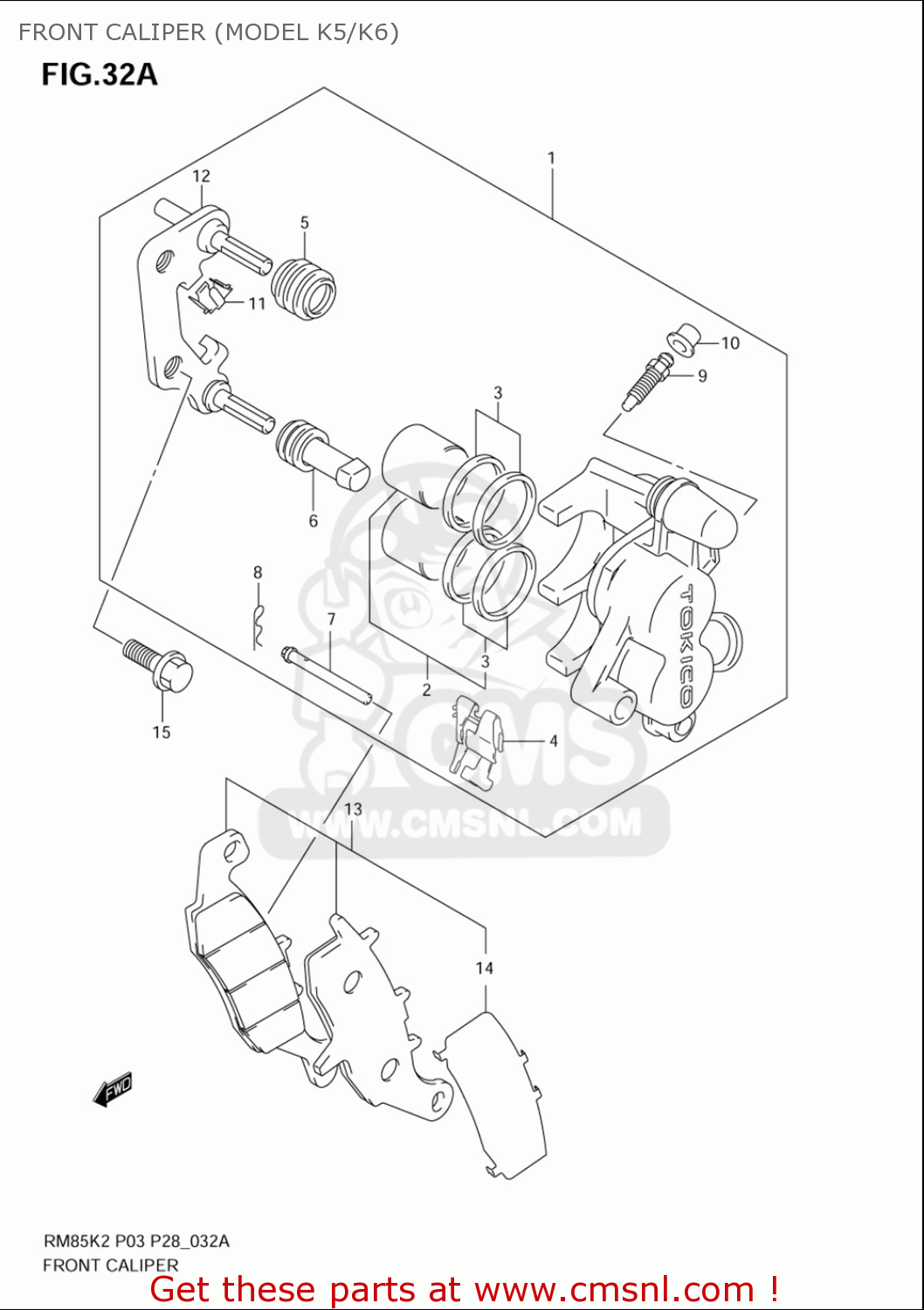 FRONT CALIPER (MODEL K5/K6) RM85L 2002 2003 2004 2005 '06 (K2) (K3) (K4) (K5) (K6) USA (E03)