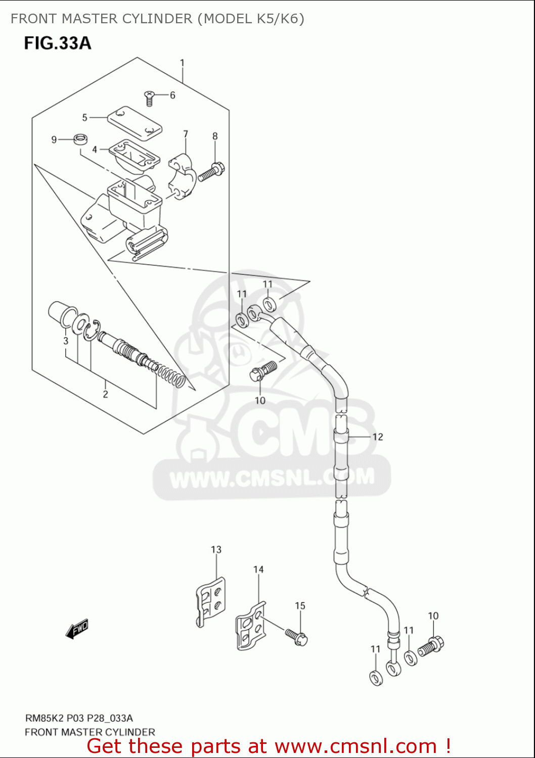 FRONT MASTER CYLINDER (MODEL K5/K6) RM85L 2002 2003 2004 2005 '06 (K2) (K3) (K4) (K5) (K6) USA (E03)