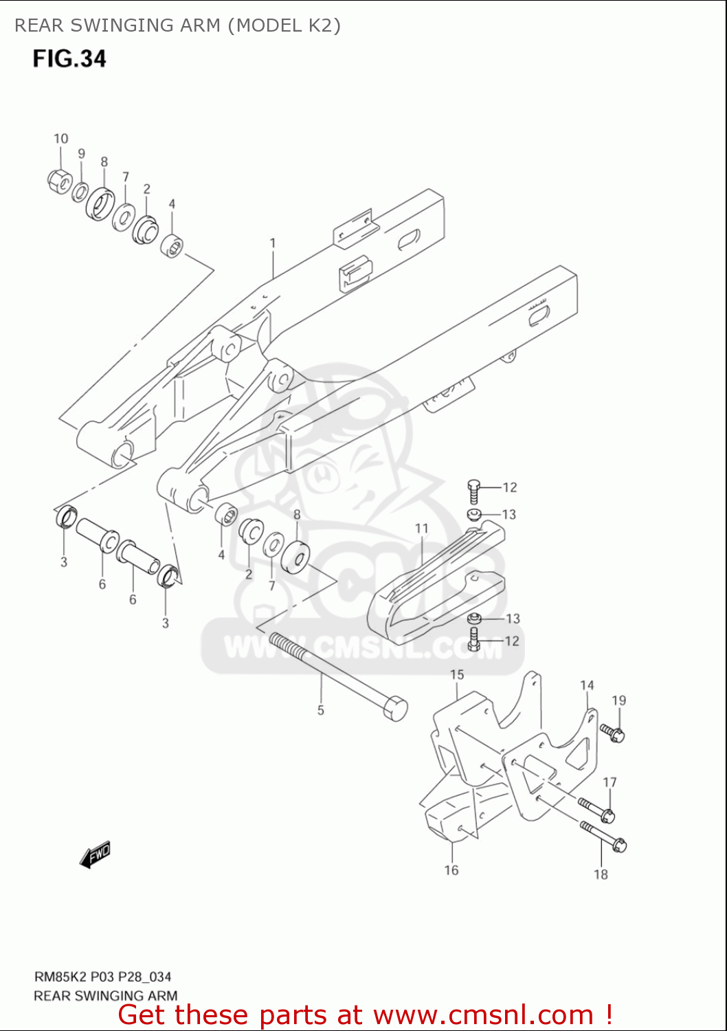 REAR SWINGING ARM (MODEL K2) RM85L 2002 2003 2004 2005 '06 (K2) (K3) (K4) (K5) (K6) USA (E03)