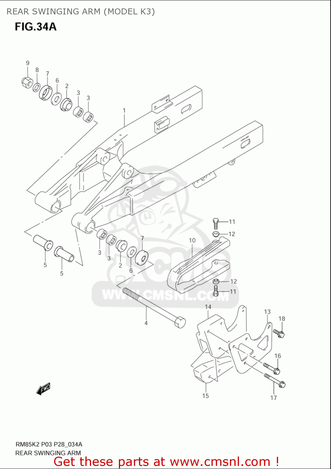 REAR SWINGING ARM (MODEL K3) RM85L 2002 2003 2004 2005 '06 (K2) (K3) (K4) (K5) (K6) USA (E03)