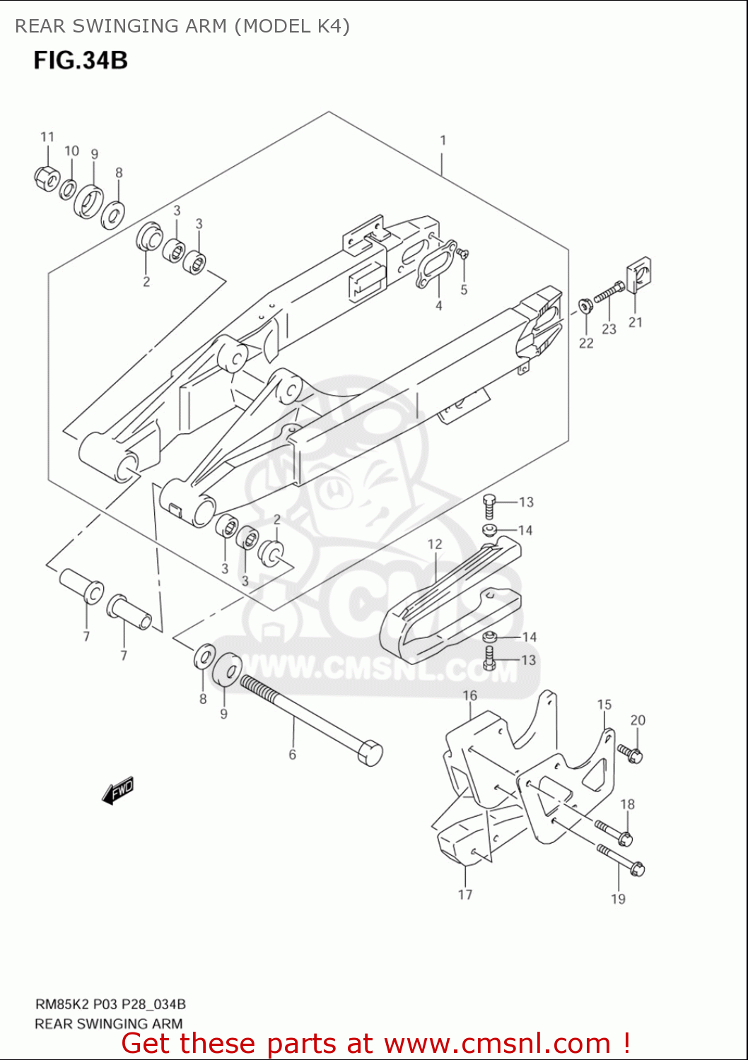 REAR SWINGING ARM (MODEL K4) RM85L 2002 2003 2004 2005 '06 (K2) (K3) (K4) (K5) (K6) USA (E03)