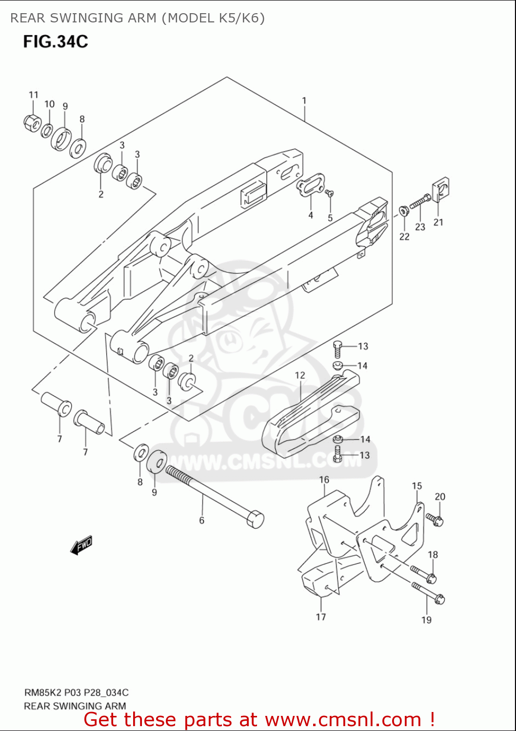 REAR SWINGING ARM (MODEL K5/K6) RM85L 2002 2003 2004 2005 '06 (K2) (K3) (K4) (K5) (K6) USA (E03)