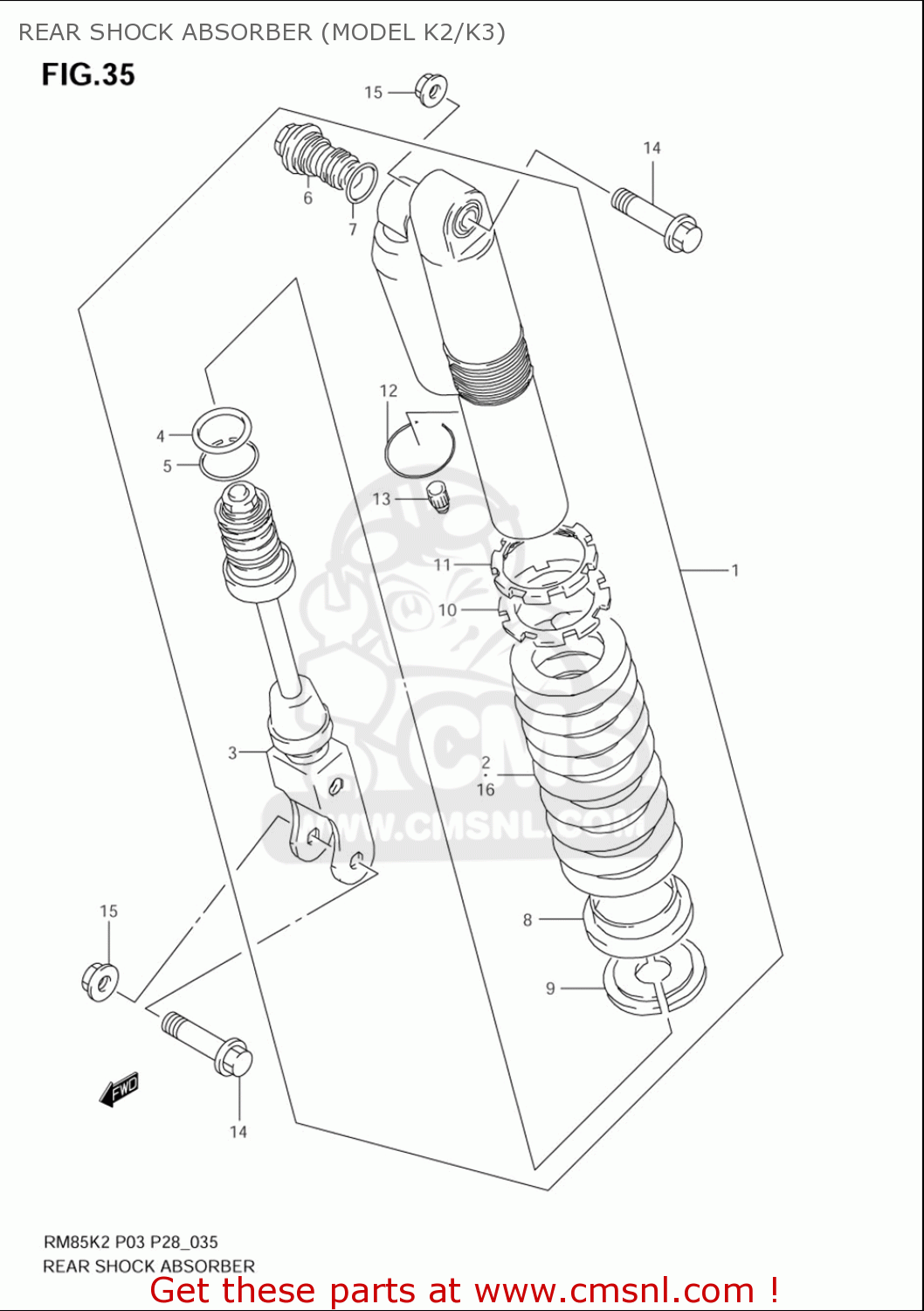 REAR SHOCK ABSORBER (MODEL K2/K3) RM85L 2002 2003 2004 2005 '06 (K2) (K3) (K4) (K5) (K6) USA (E03)
