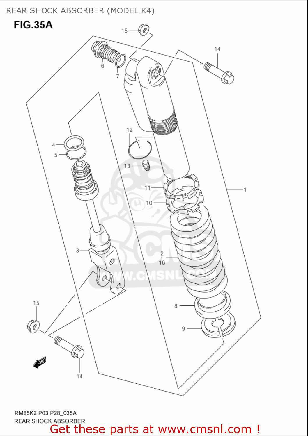 REAR SHOCK ABSORBER (MODEL K4) RM85L 2002 2003 2004 2005 '06 (K2) (K3) (K4) (K5) (K6) USA (E03)