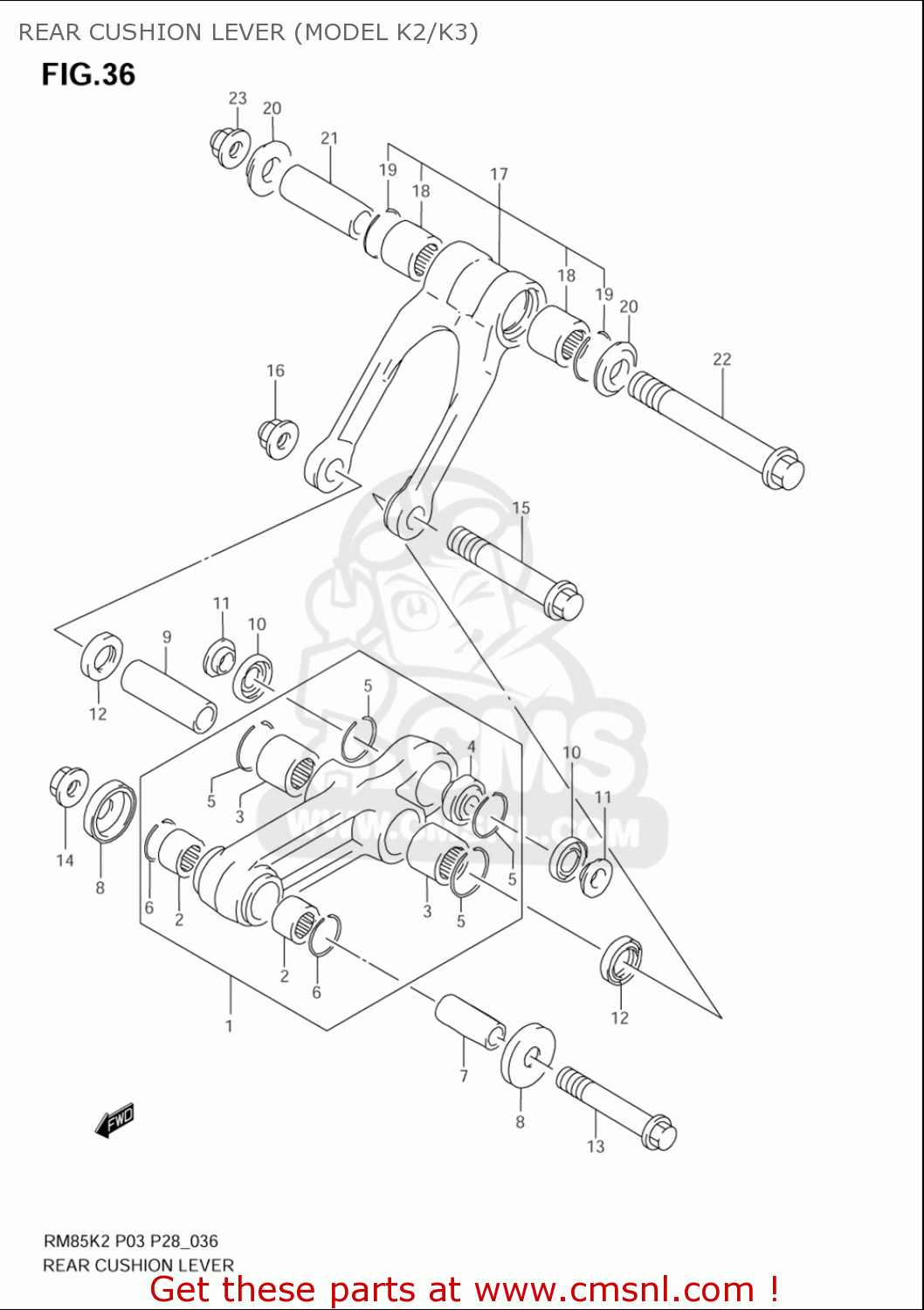 REAR CUSHION LEVER (MODEL K2/K3) RM85L 2002 2003 2004 2005 '06 (K2) (K3) (K4) (K5) (K6) USA (E03)