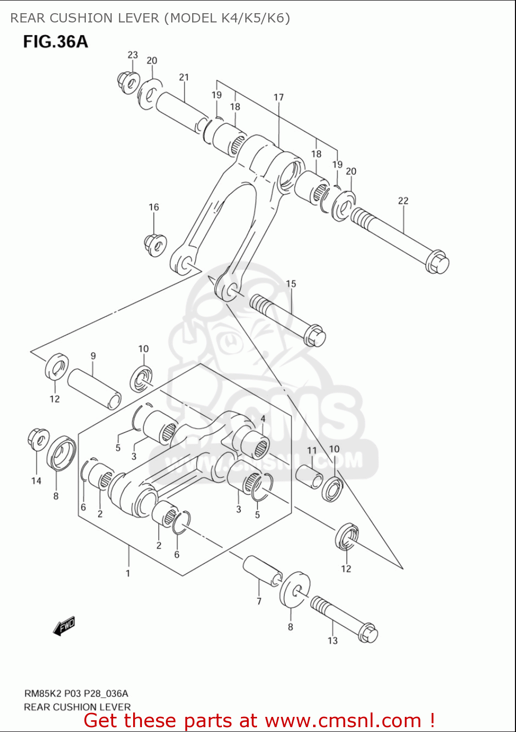 REAR CUSHION LEVER (MODEL K4/K5/K6) RM85L 2002 2003 2004 2005 '06 (K2) (K3) (K4) (K5) (K6) USA (E03)