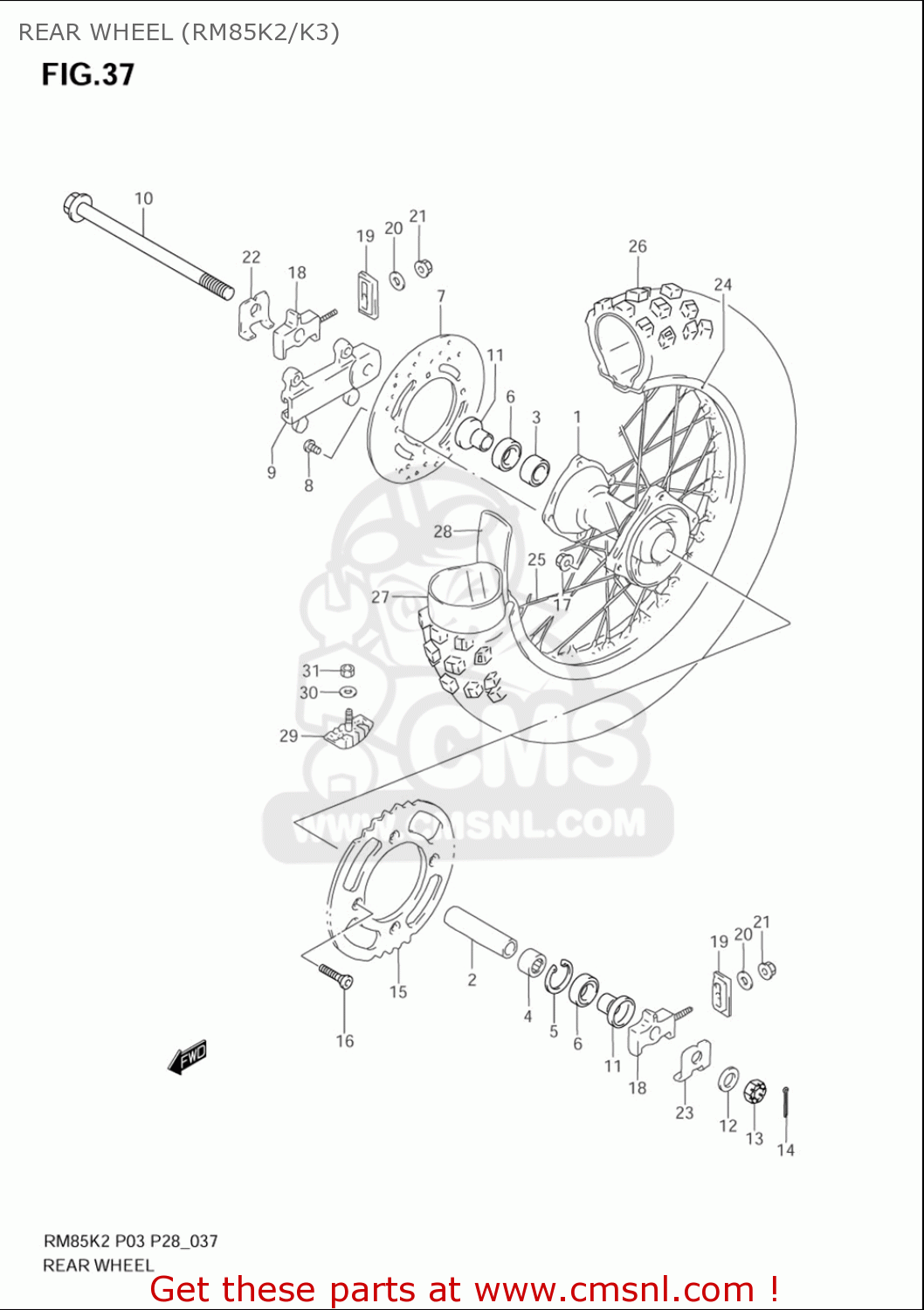 REAR WHEEL (RM85K2/K3) RM85L 2002 2003 2004 2005 '06 (K2) (K3) (K4) (K5) (K6) USA (E03)