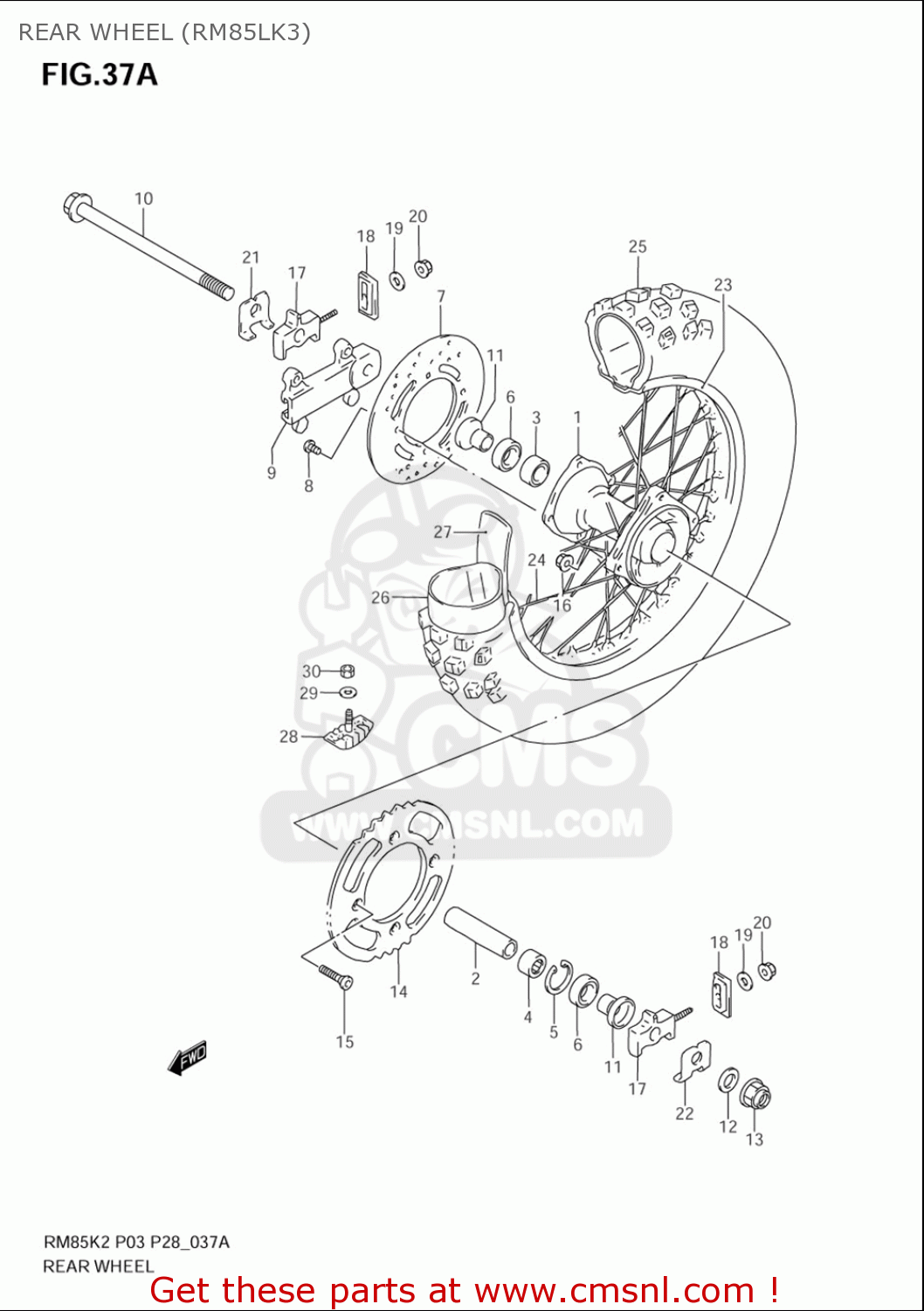 REAR WHEEL (RM85LK3) RM85L 2002 2003 2004 2005 '06 (K2) (K3) (K4) (K5) (K6) USA (E03)