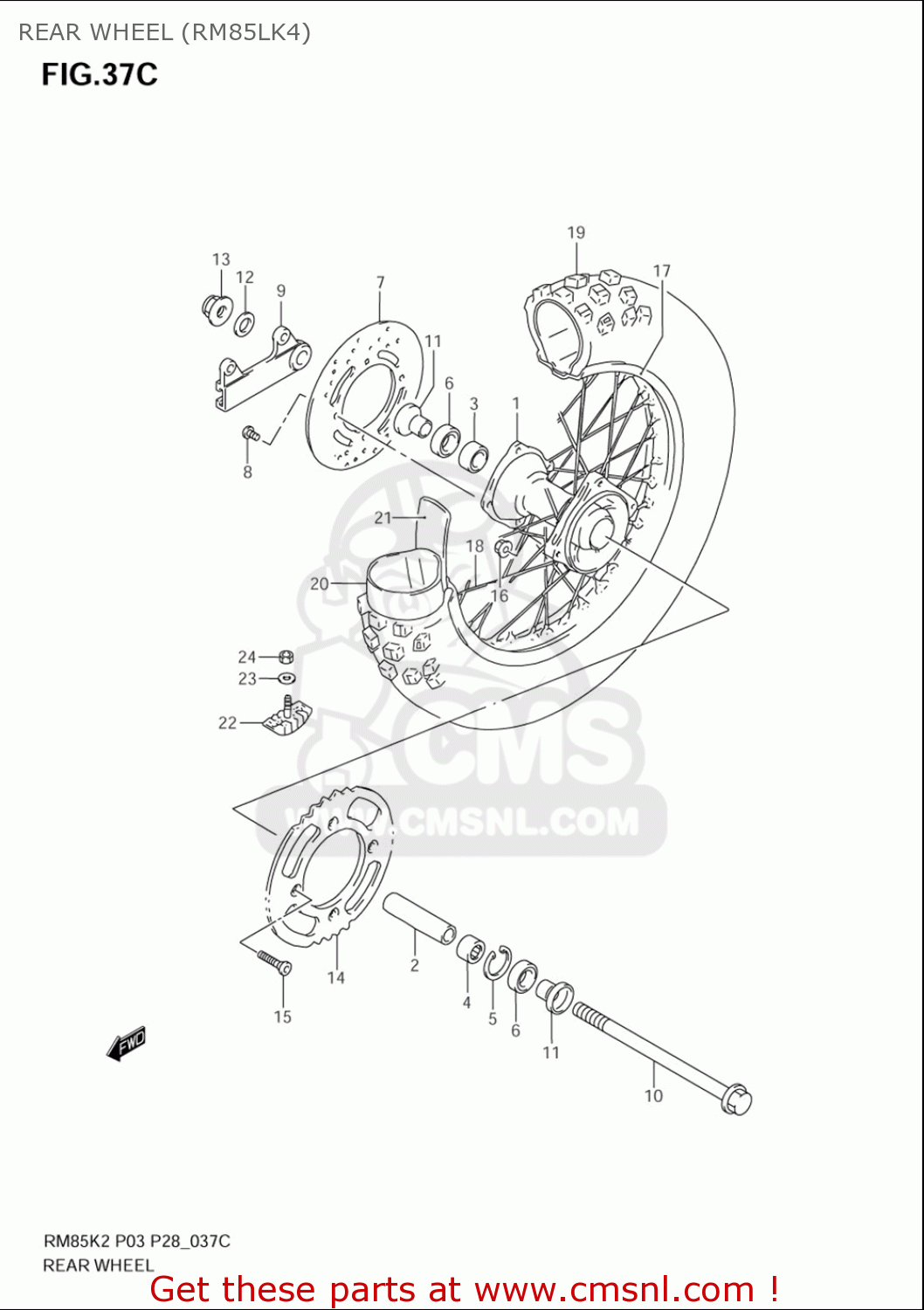REAR WHEEL (RM85LK4) RM85L 2002 2003 2004 2005 '06 (K2) (K3) (K4) (K5) (K6) USA (E03)