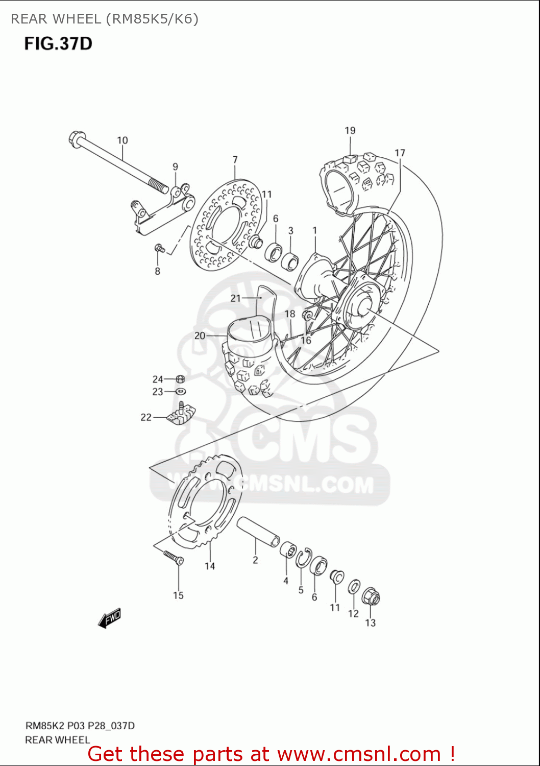 REAR WHEEL (RM85K5/K6) RM85L 2002 2003 2004 2005 '06 (K2) (K3) (K4) (K5) (K6) USA (E03)
