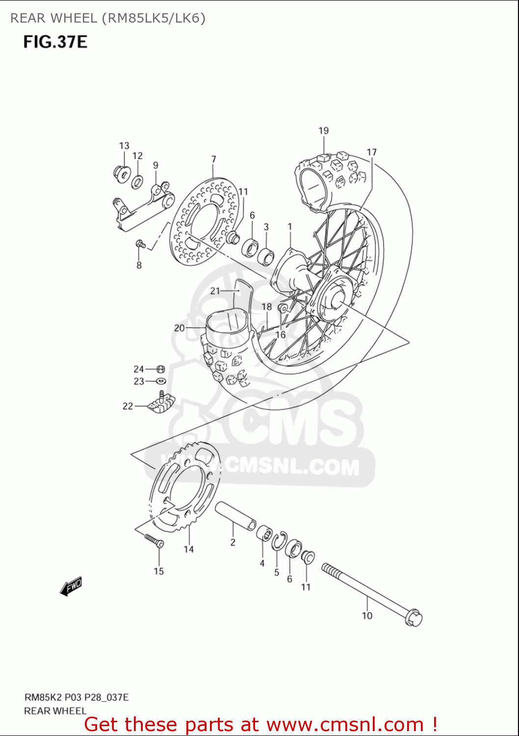 REAR WHEEL (RM85LK5/LK6) RM85L 2002 2003 2004 2005 '06 (K2) (K3) (K4) (K5) (K6) USA (E03)