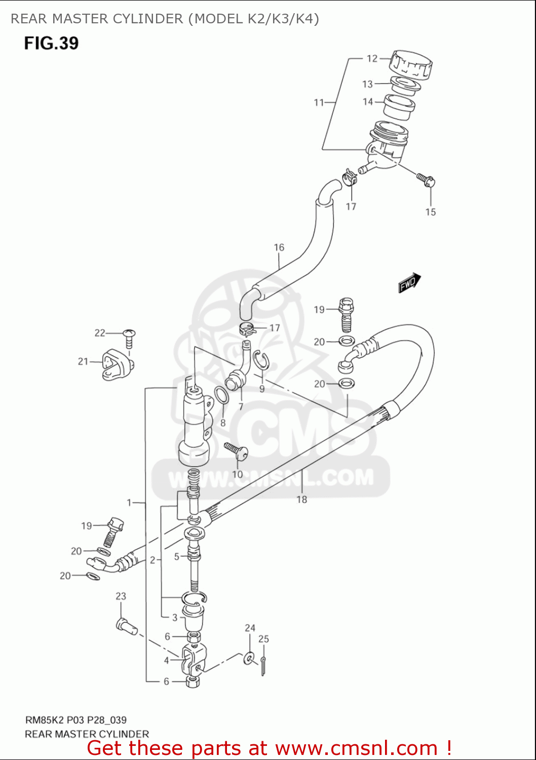 REAR MASTER CYLINDER (MODEL K2/K3/K4) RM85L 2002 2003 2004 2005 '06 (K2) (K3) (K4) (K5) (K6) USA (E03)