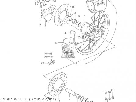REAR WHEEL (RM85K2/K3) - RM85L 2002 2003 2004 2005 '06 (K2) (K3) (K4) (K5) (K6) USA (E03)