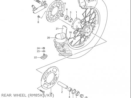 REAR WHEEL (RM85K5/K6) - RM85L 2002 2003 2004 2005 '06 (K2) (K3) (K4) (K5) (K6) USA (E03)