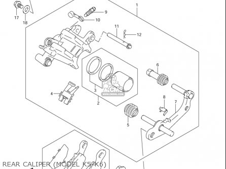 REAR CALIPER (MODEL K5/K6) - RM85L 2002 2003 2004 2005 '06 (K2) (K3) (K4) (K5) (K6) USA (E03)