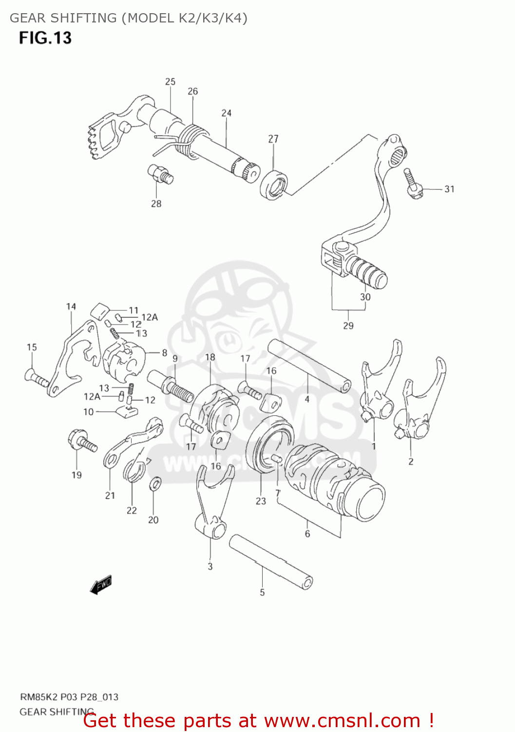 GEAR SHIFTING (MODEL K2/K3/K4) RM85L 2002 (K2) USA (E03)