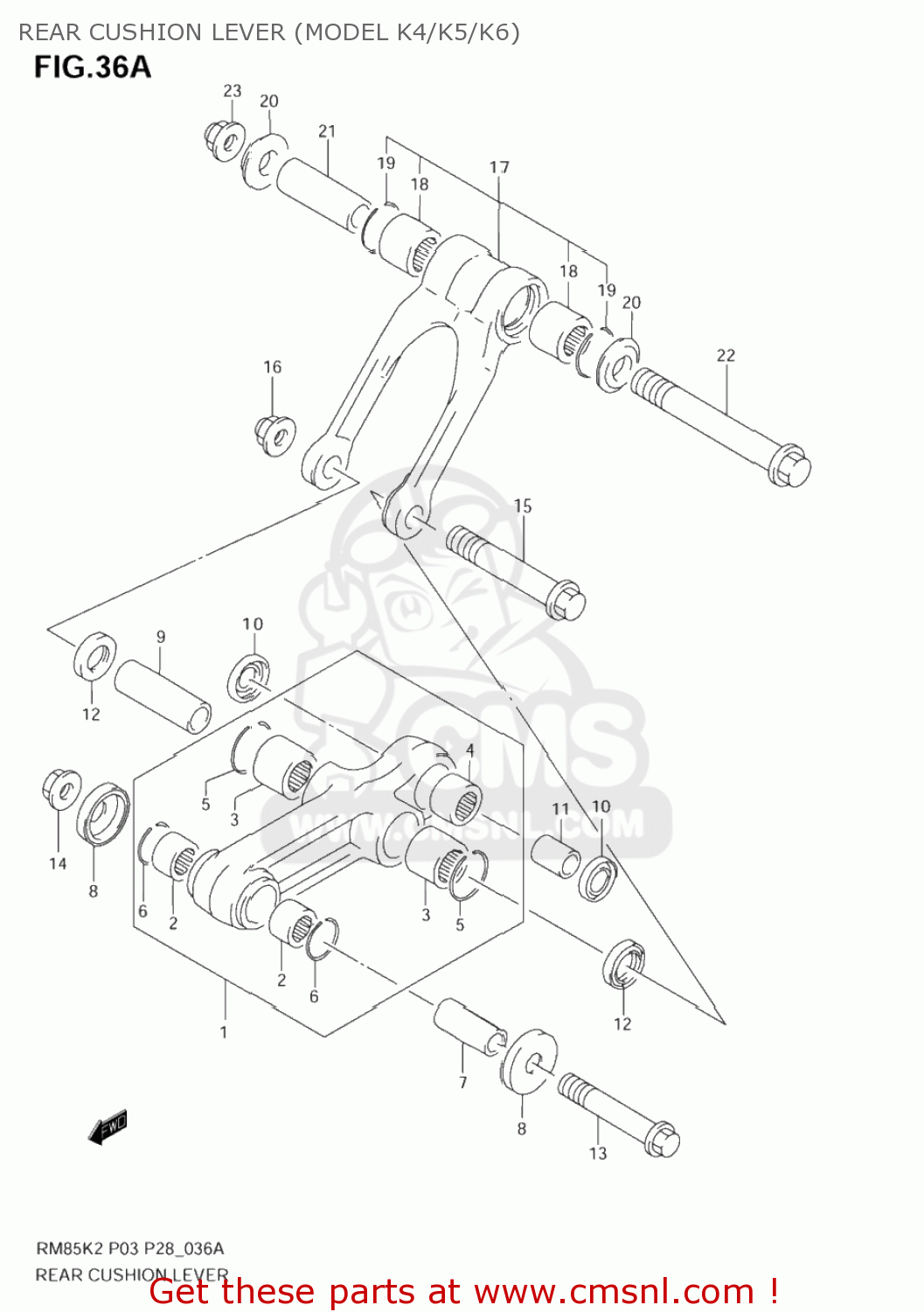 REAR CUSHION LEVER (MODEL K4/K5/K6) RM85L 2002 (K2) USA (E03)