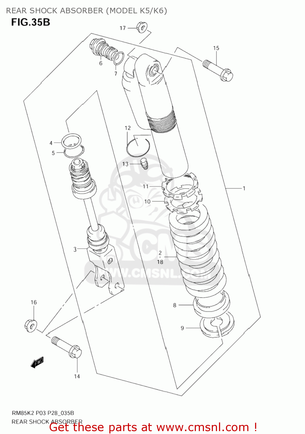 REAR SHOCK ABSORBER (MODEL K5/K6) RM85L 2002 (K2) USA (E03)