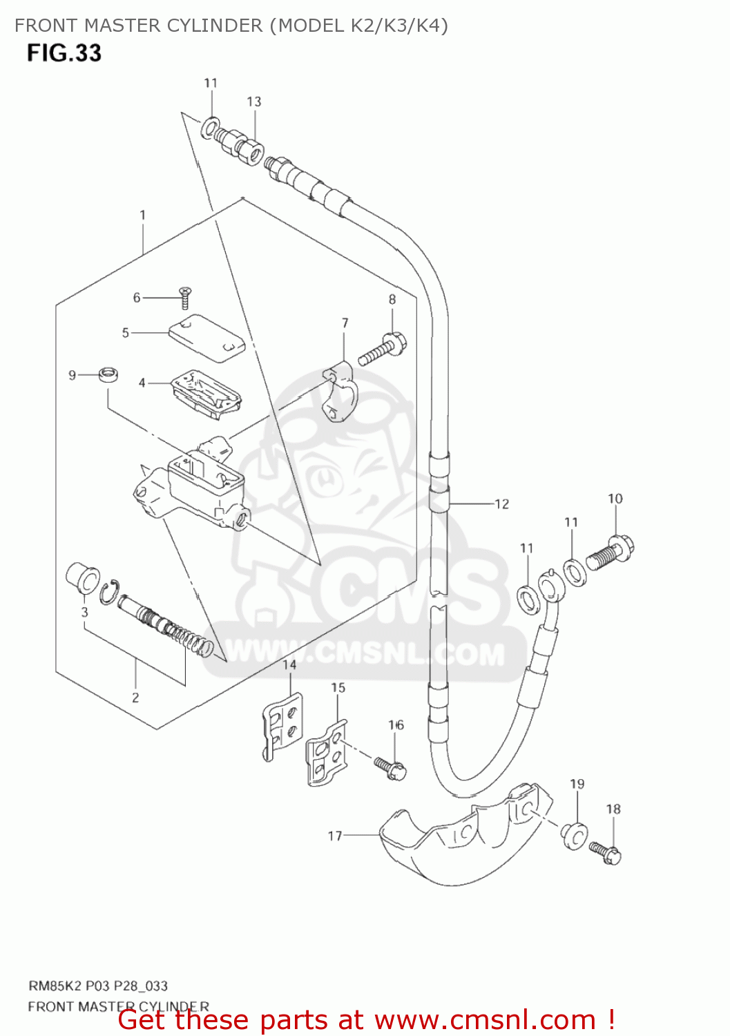 FRONT MASTER CYLINDER (MODEL K2/K3/K4) RM85L 2003 (K3) USA (E03)