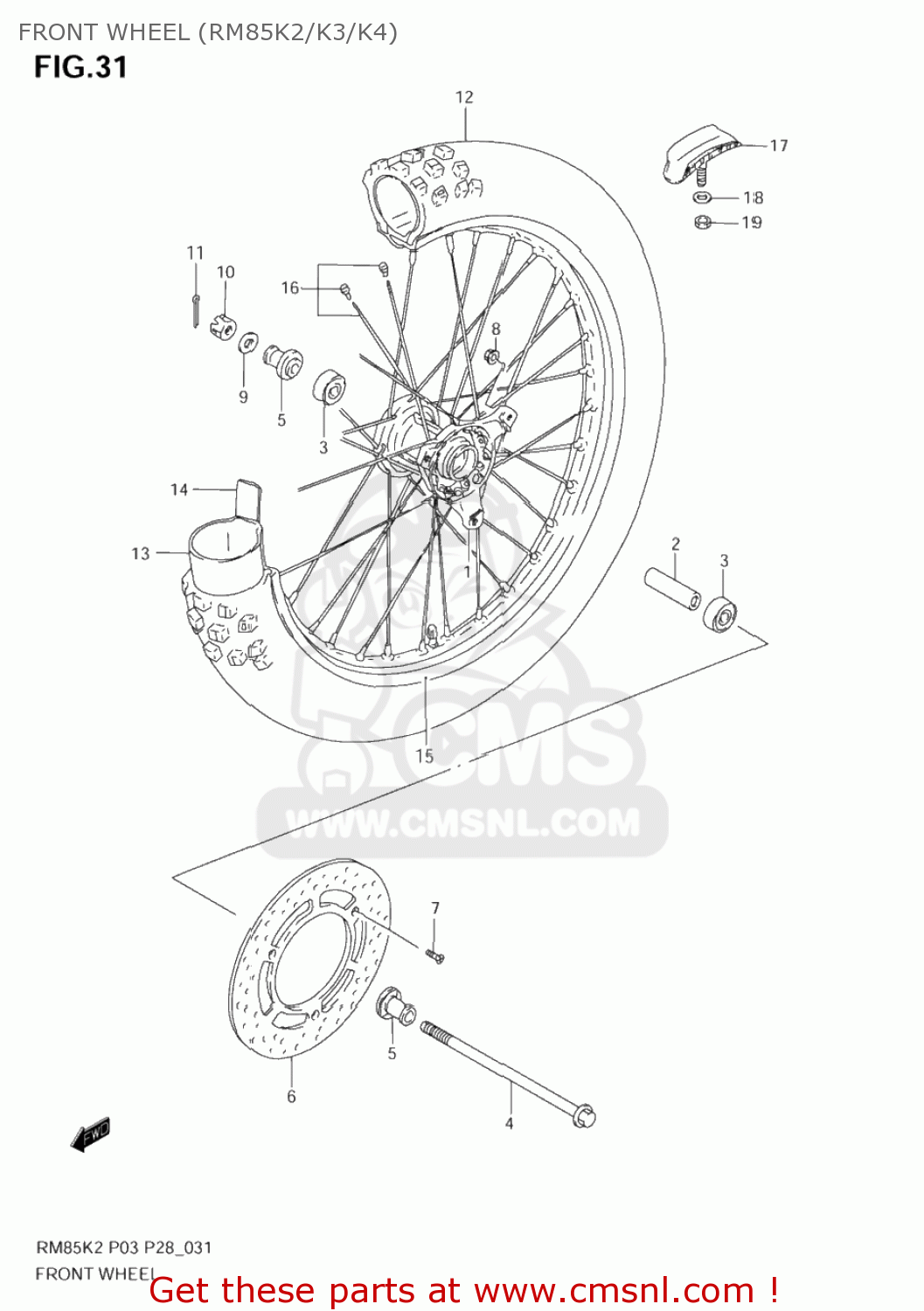 FRONT WHEEL (RM85K2/K3/K4) RM85L 2003 (K3) USA (E03)