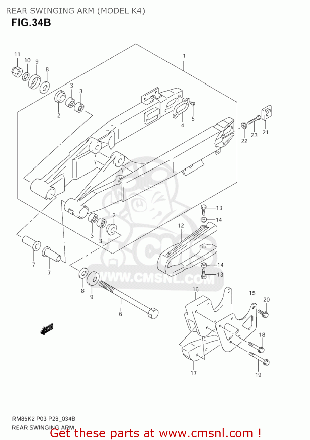 REAR SWINGING ARM (MODEL K4) RM85L 2003 (K3) USA (E03)