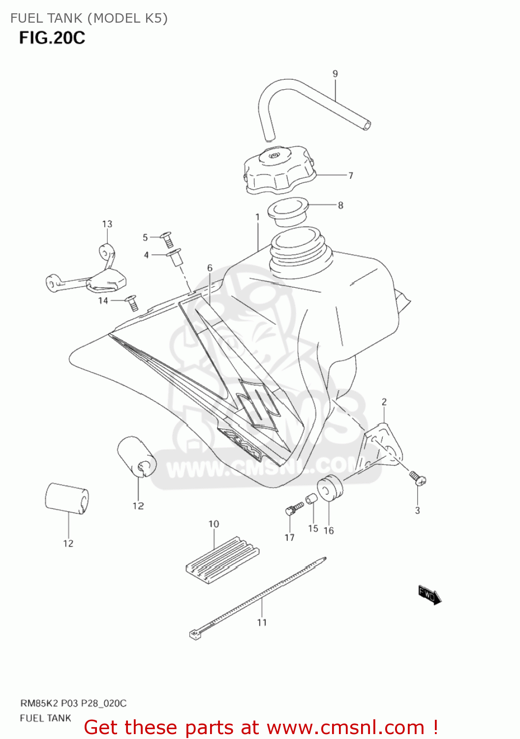 FUEL TANK (MODEL K5) RM85L 2004 (K4) USA (E03)