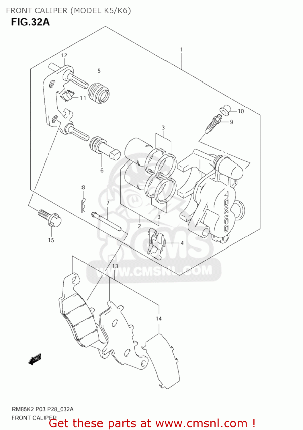 FRONT CALIPER (MODEL K5/K6) RM85L 2005 (K5) USA (E03)