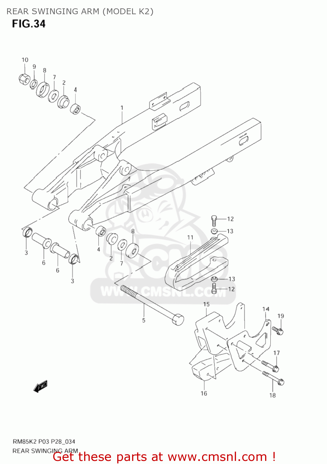 REAR SWINGING ARM (MODEL K2) RM85L 2005 (K5) USA (E03)