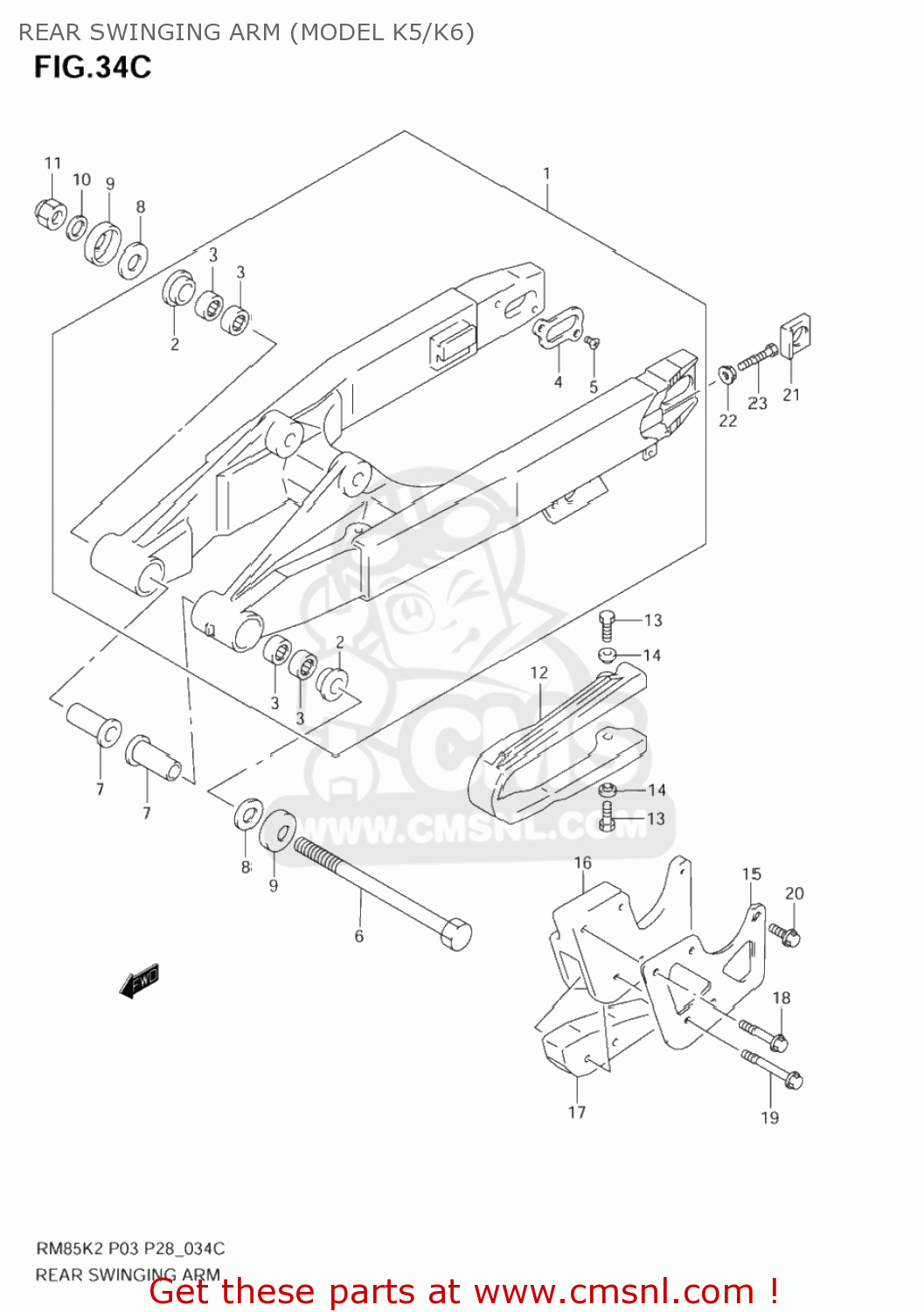REAR SWINGING ARM (MODEL K5/K6) RM85L 2006 (K6) USA (E03)
