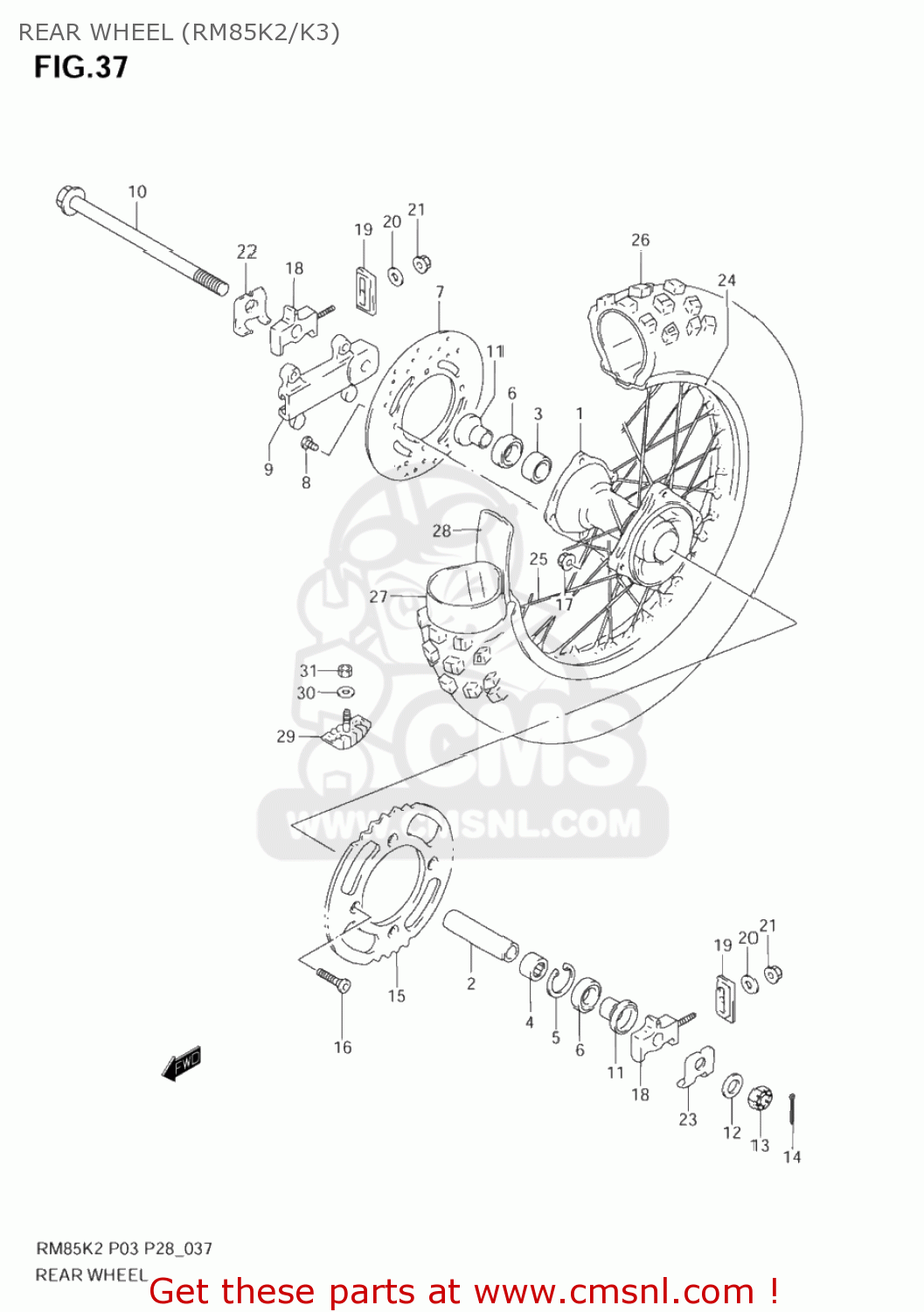REAR WHEEL (RM85K2/K3) RM85L 2006 (K6) USA (E03)