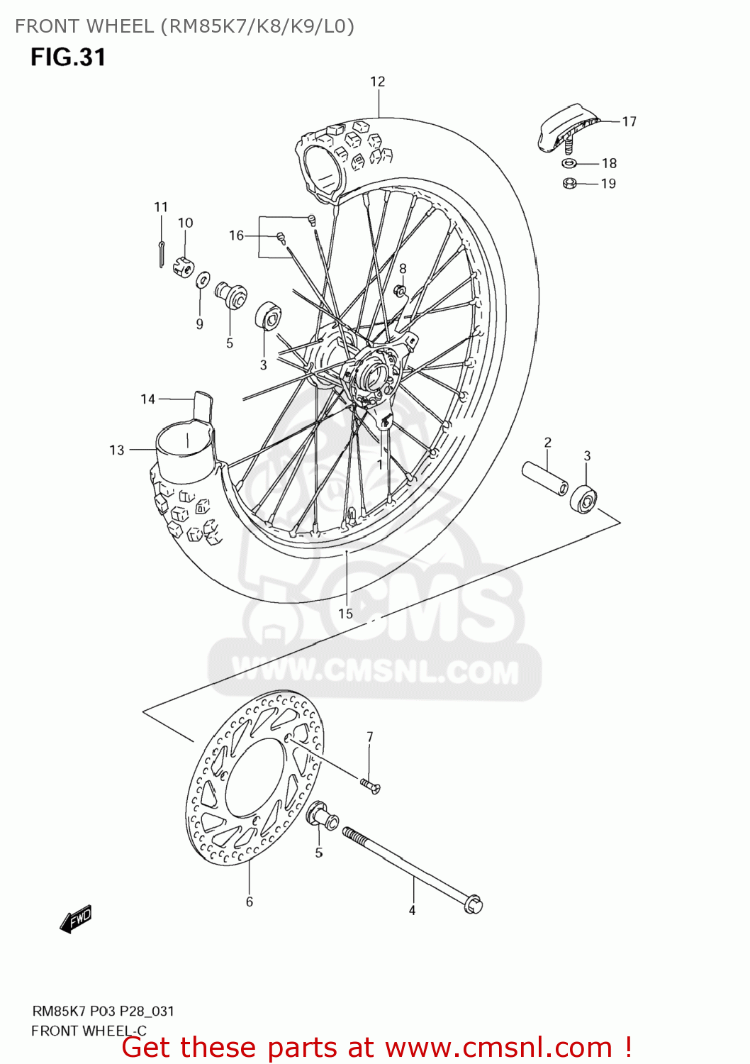 FRONT WHEEL (RM85K7/K8/K9/L0) RM85L 2009 (K9) USA (E03)
