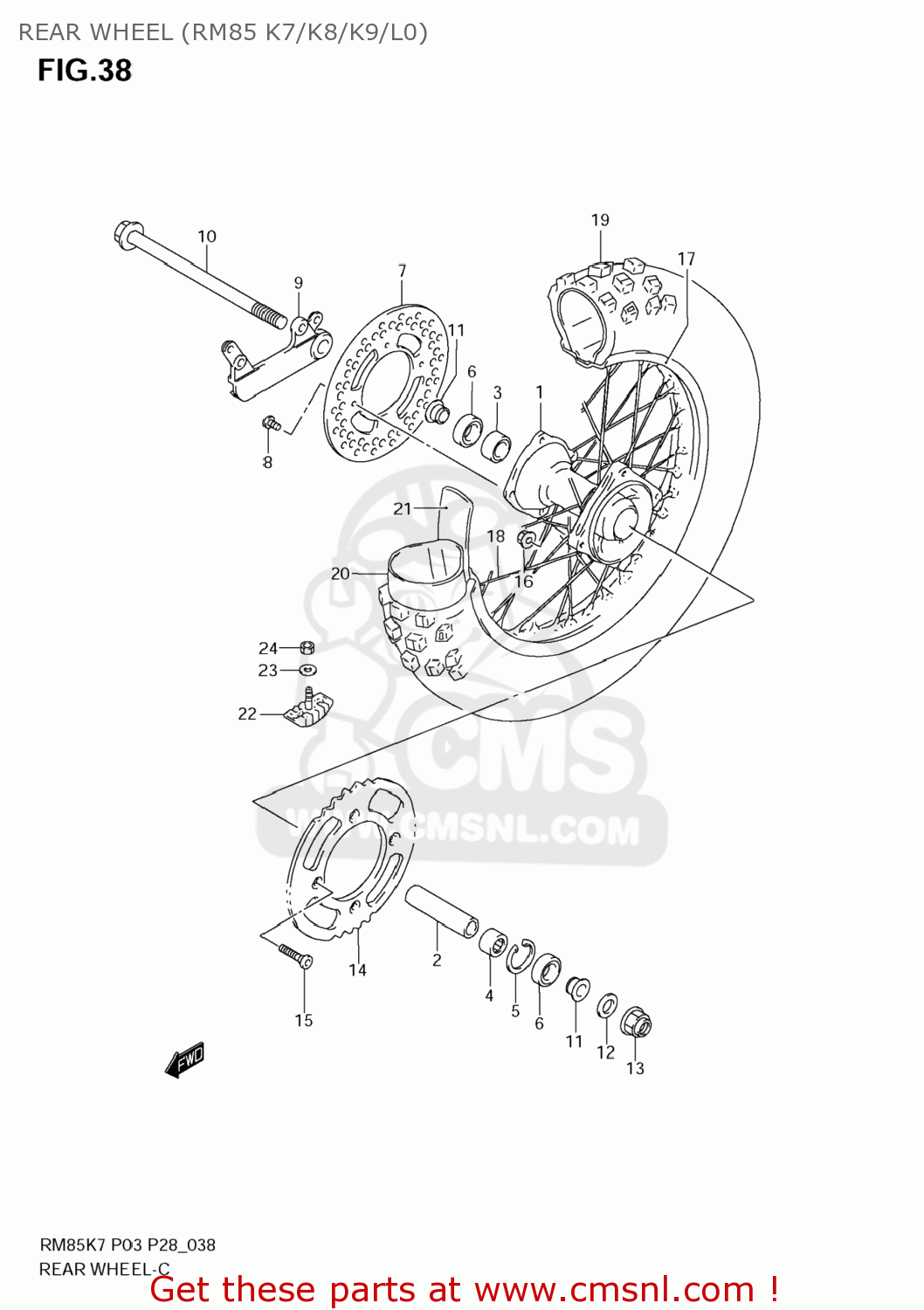 REAR WHEEL (RM85 K7/K8/K9/L0) RM85L 2009 (K9) USA (E03)