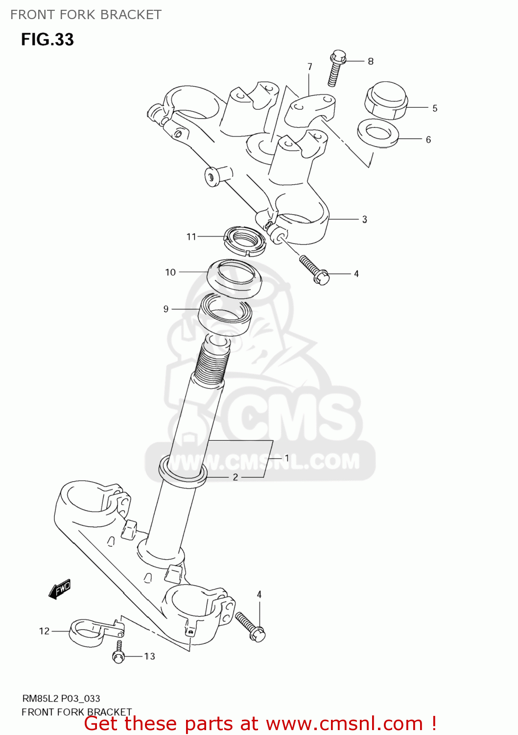 FRONT FORK BRACKET RM85L 2012 (L2) USA (E03)