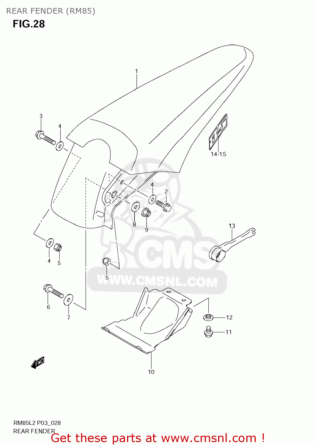 REAR FENDER (RM85) RM85L 2012 (L2) USA (E03)