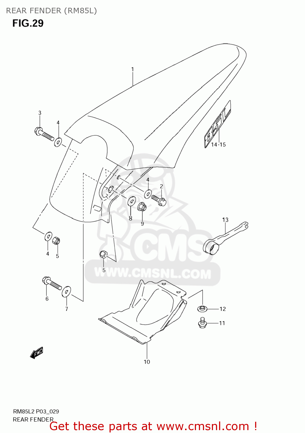 REAR FENDER (RM85L) RM85L 2012 (L2) USA (E03)