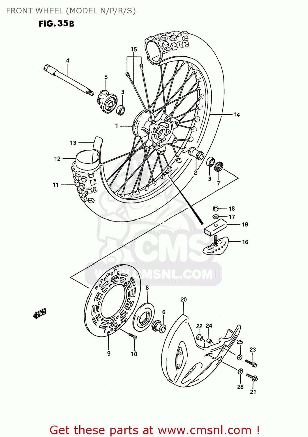FRONT WHEEL (MODEL N/P/R/S) RMX250 1990 (L) USA (E03)