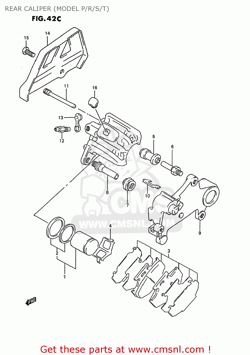 REAR CALIPER (MODEL P/R/S/T) RMX250 1990 (L) USA (E03)