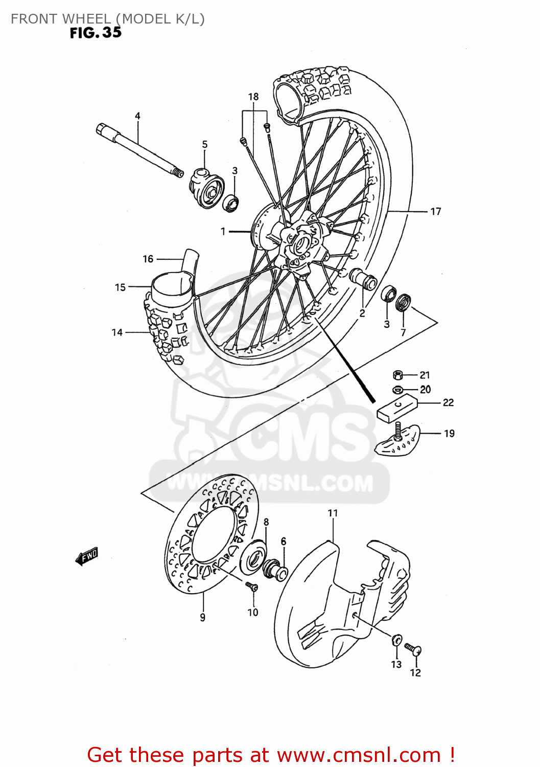 FRONT WHEEL (MODEL K/L) RMX250 1993 (N) USA (E03)